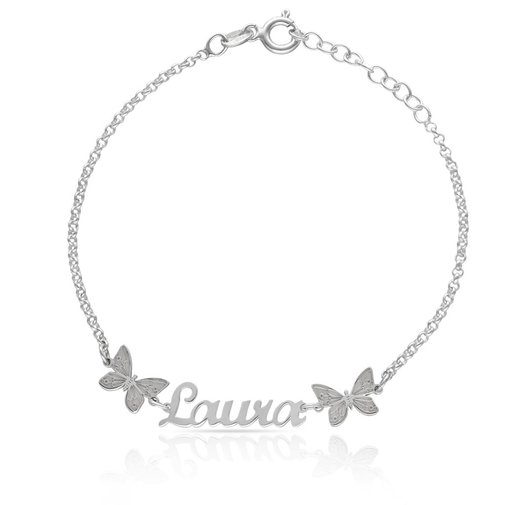 Pulsera mariposas con nombre personalizado letra inglesa de Plata de ley 925