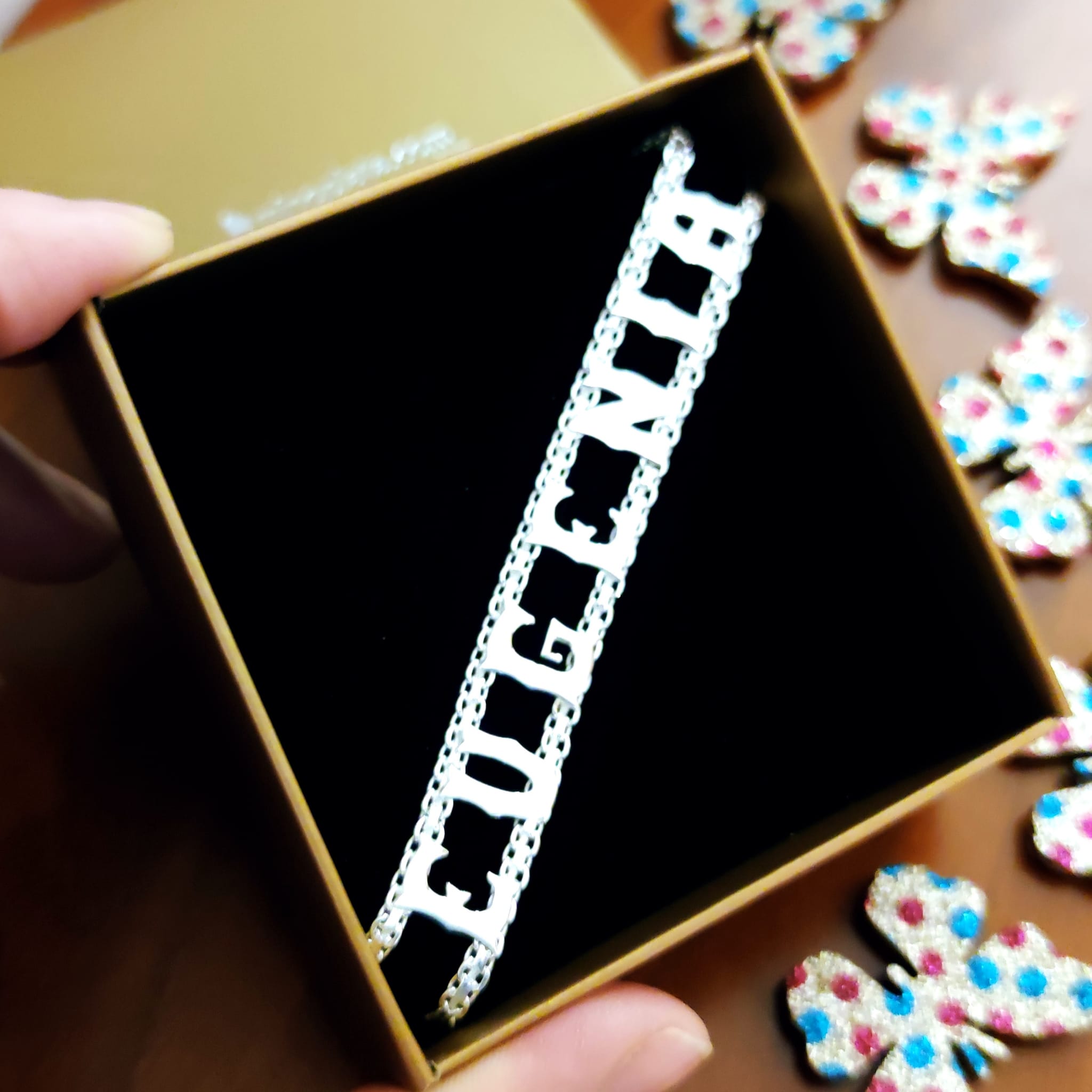 Pulsera con cualquier nombre o palabra de Plata de ley 4