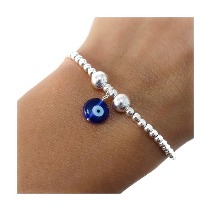 Pulsera bolas ojo turco de Plata de ley