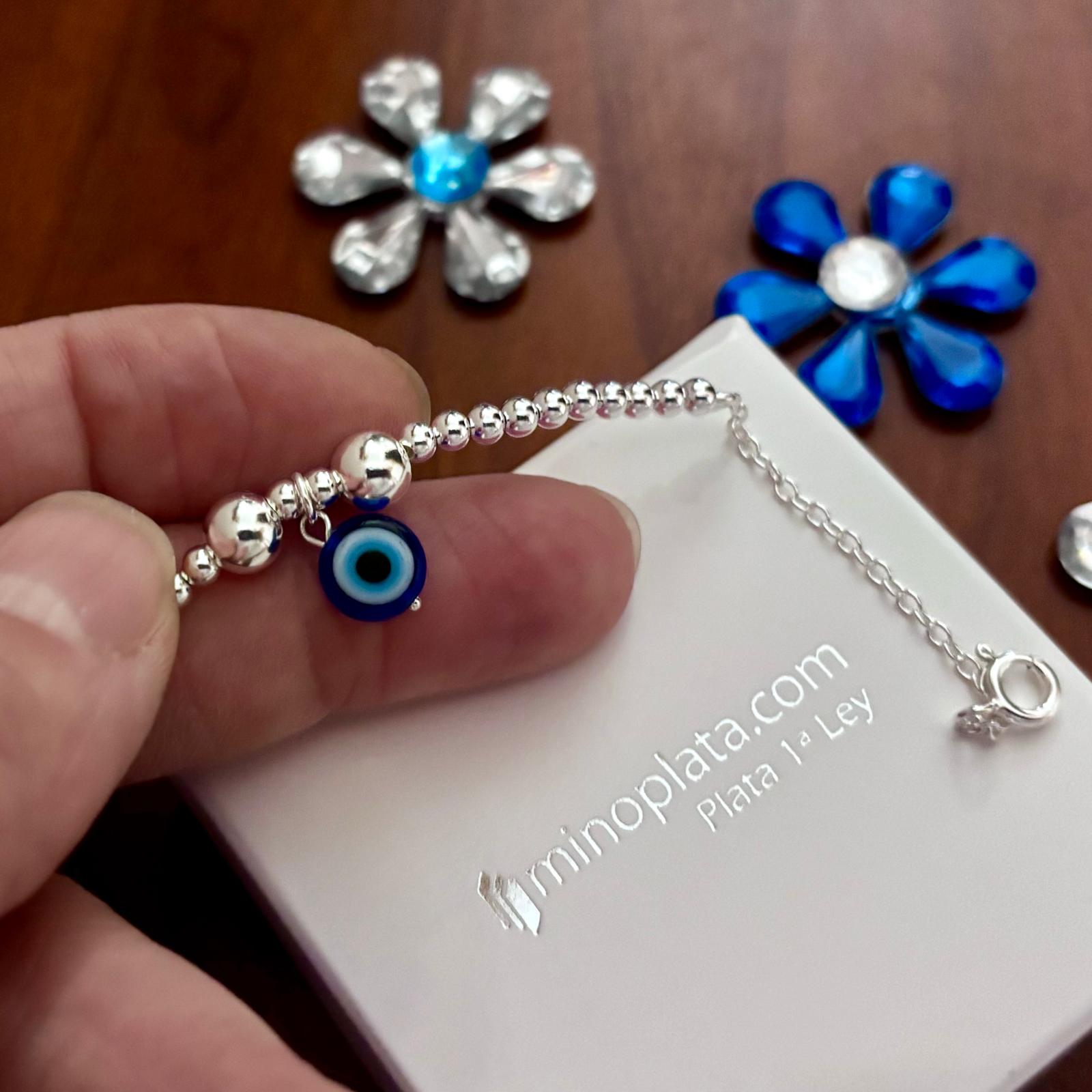 Pulsera bolas ojo turco de Plata de ley 2