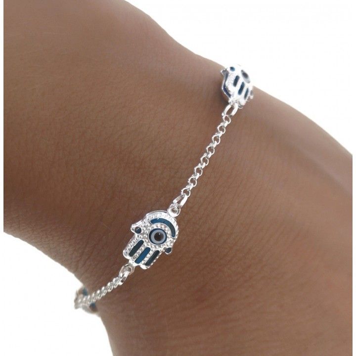 Pulsera Mano de Fátima con ojo turco de Plata de ley 925
