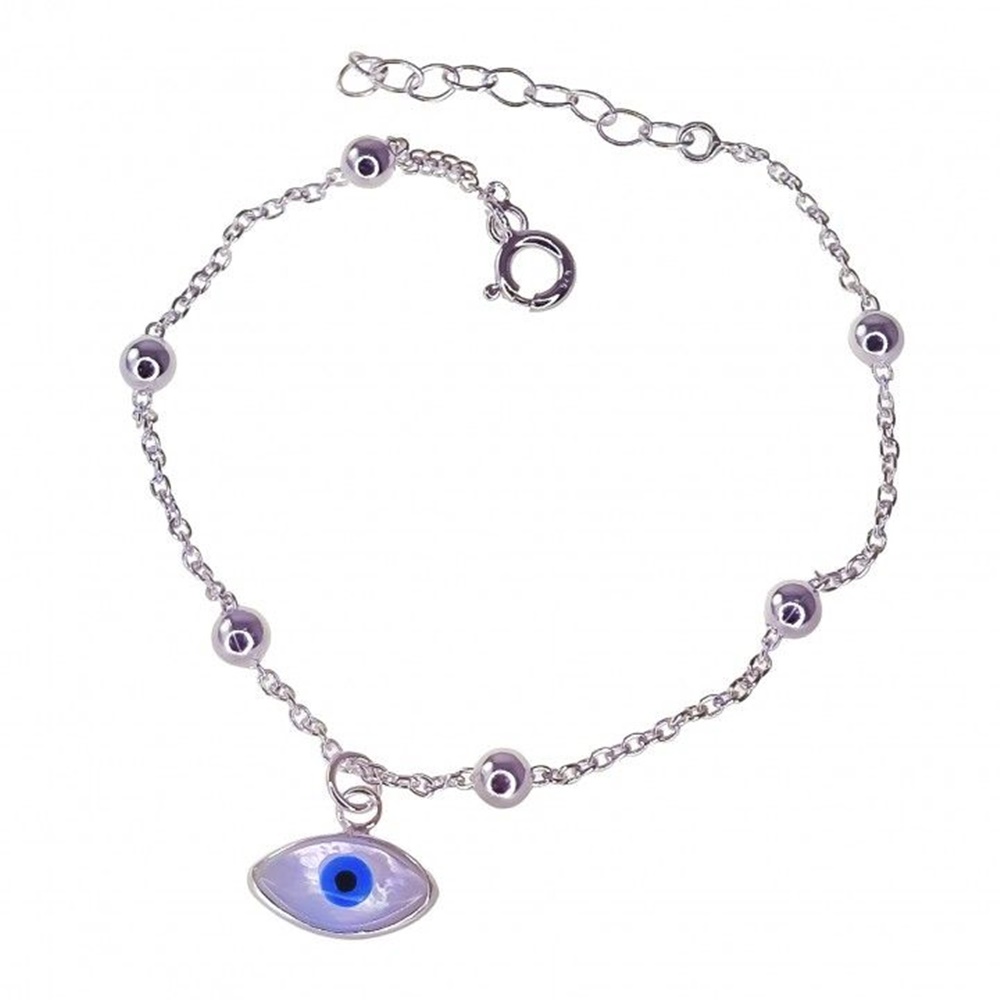 Pulsera bolitas de Plata de ley 925 con Ojo turco colgante