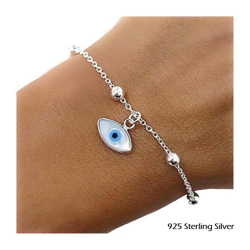 Pulsera bolitas de Plata de ley 925 con Ojo turco colgante 1