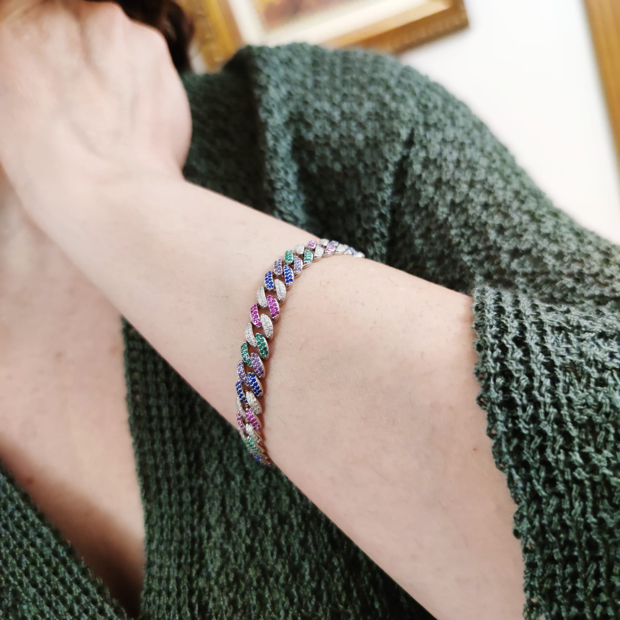 Pulsera de mujer en Plata de ley rodiada eslabones con Circonitas colores_1