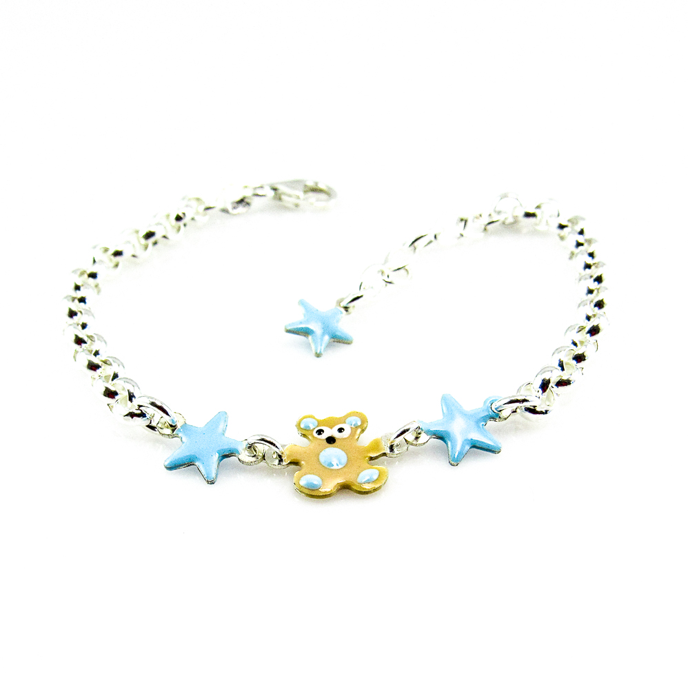Pulsera infantil con osito y estrellas de Plata de ley