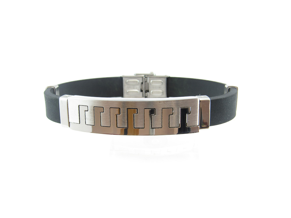 Pulsera de Caucho negro con placa en Acero