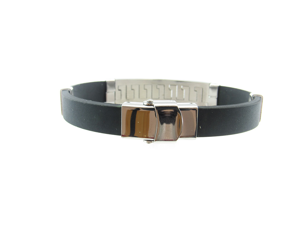 Pulsera de Caucho negro con placa en Acero 1