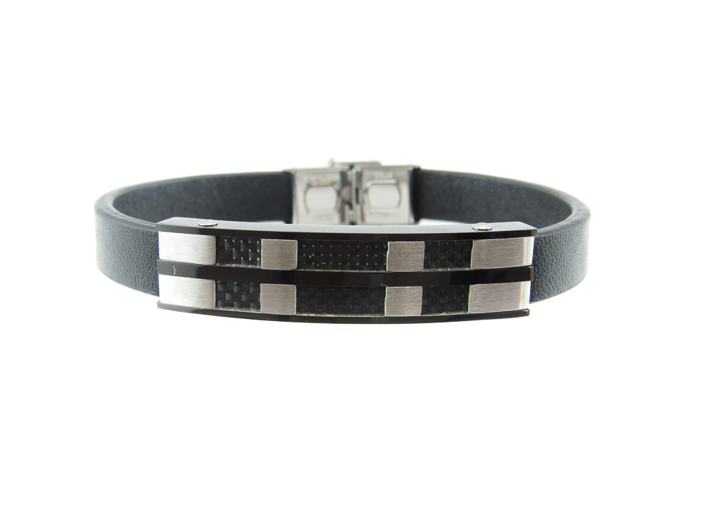 Pulsera para hombre en Caucho negro y Acero decorado