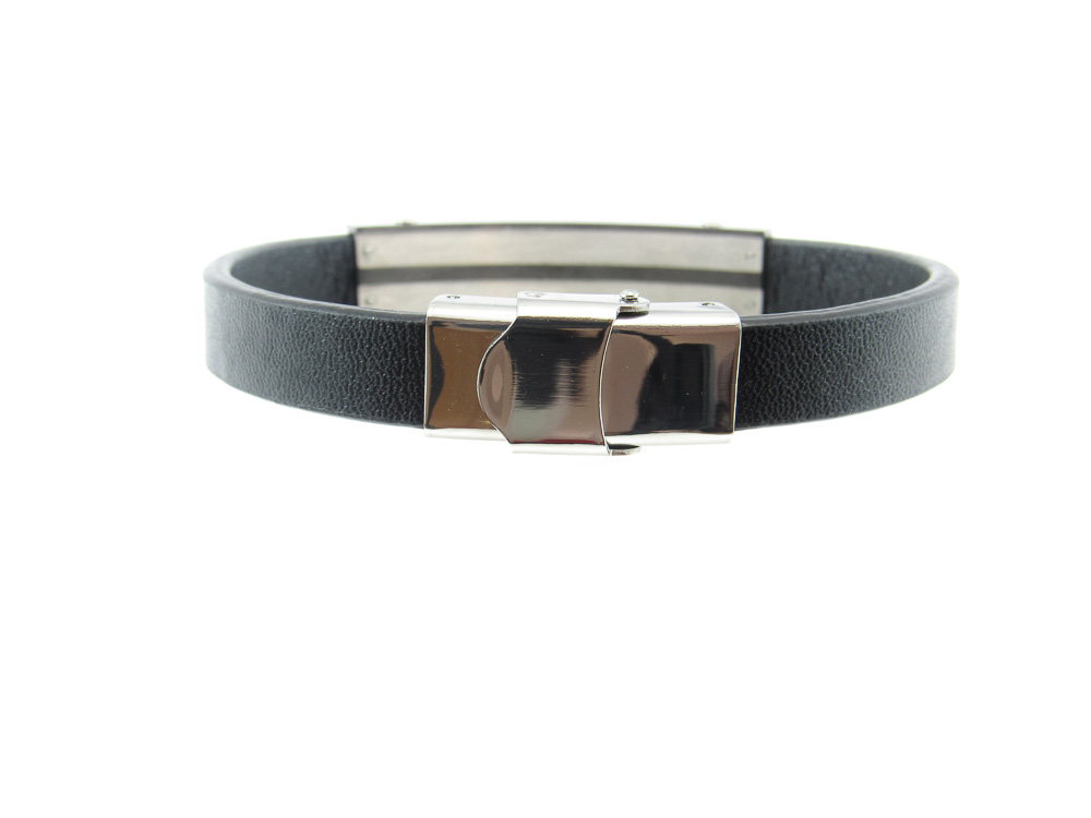 Pulsera para hombre en Caucho negro y Acero decorado 1