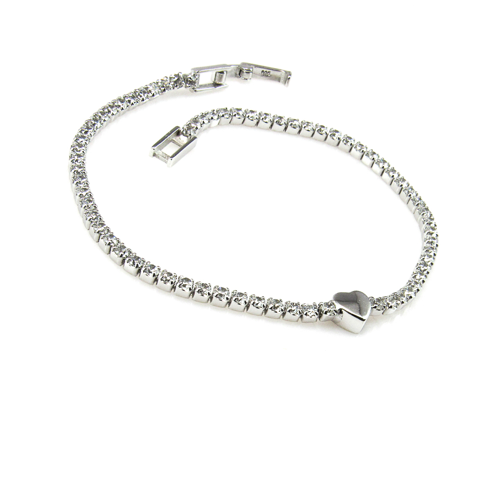 Pulsera corazón de Plata rodiada con Circonitas
