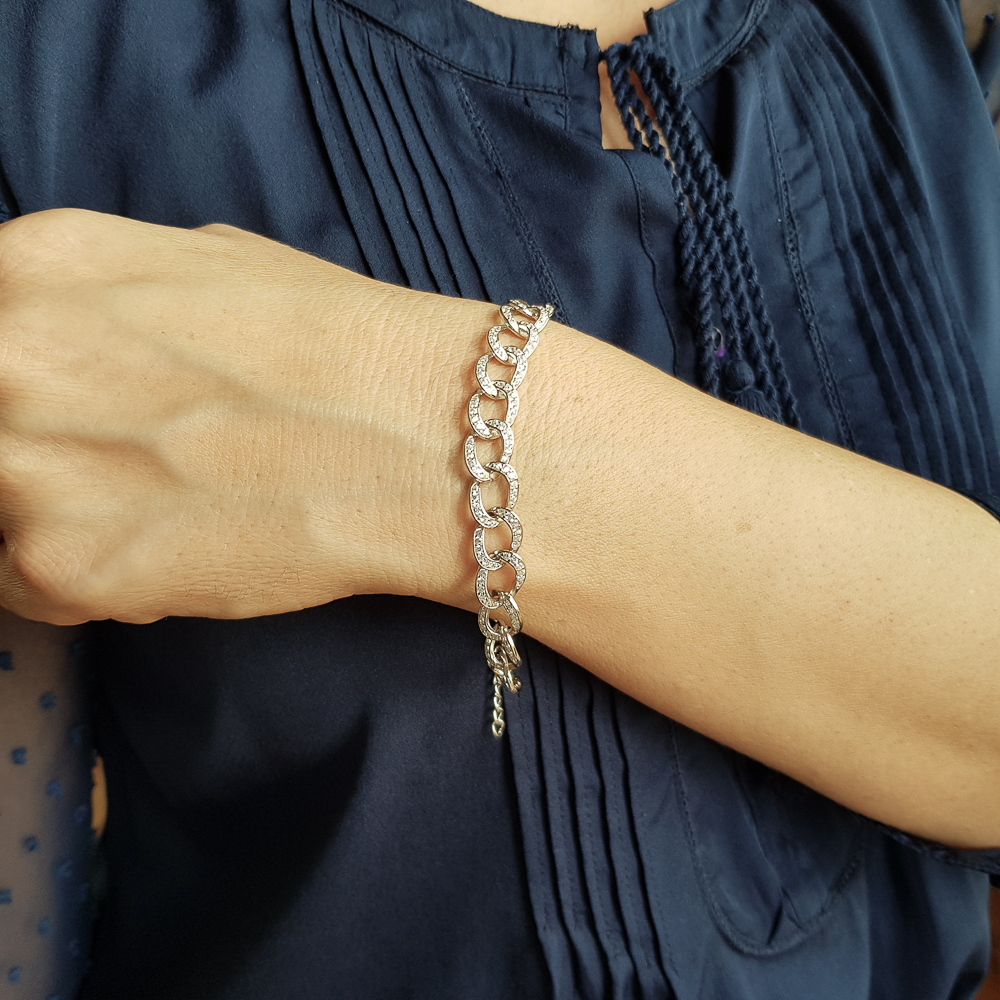 Pulsera de Plata rodiada para mujer con eslabones de Circonitas 2