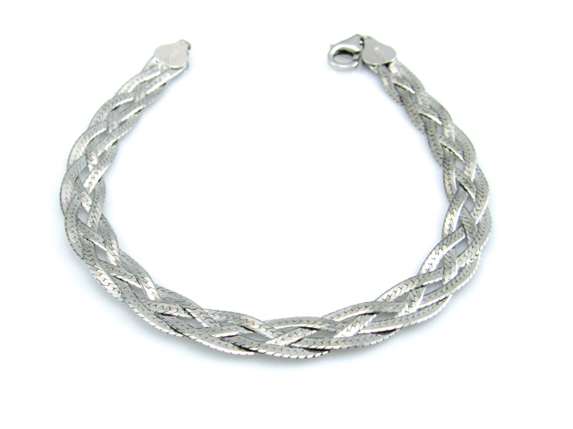 Pulsera trenzada de Plata de ley rodiada