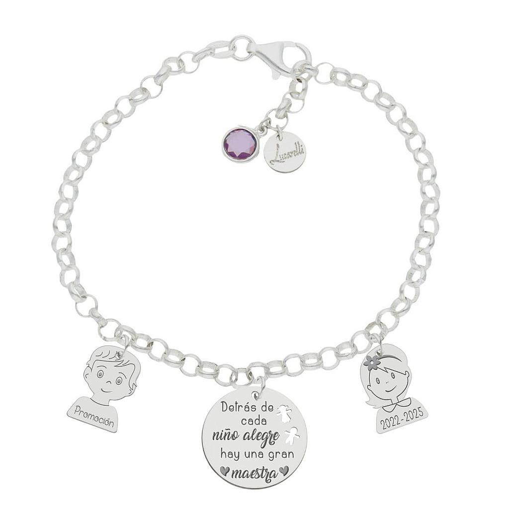 Pulsera para la maestra niños personalizada de Plata de ley 925
