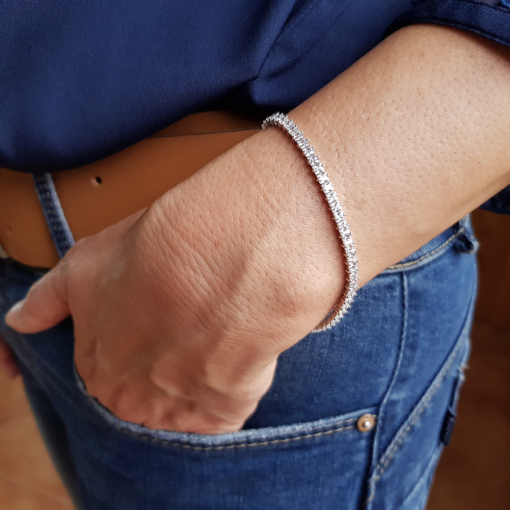 Pulsera tipo rivière de Plata de ley rodiada y Circonitas mujer 2