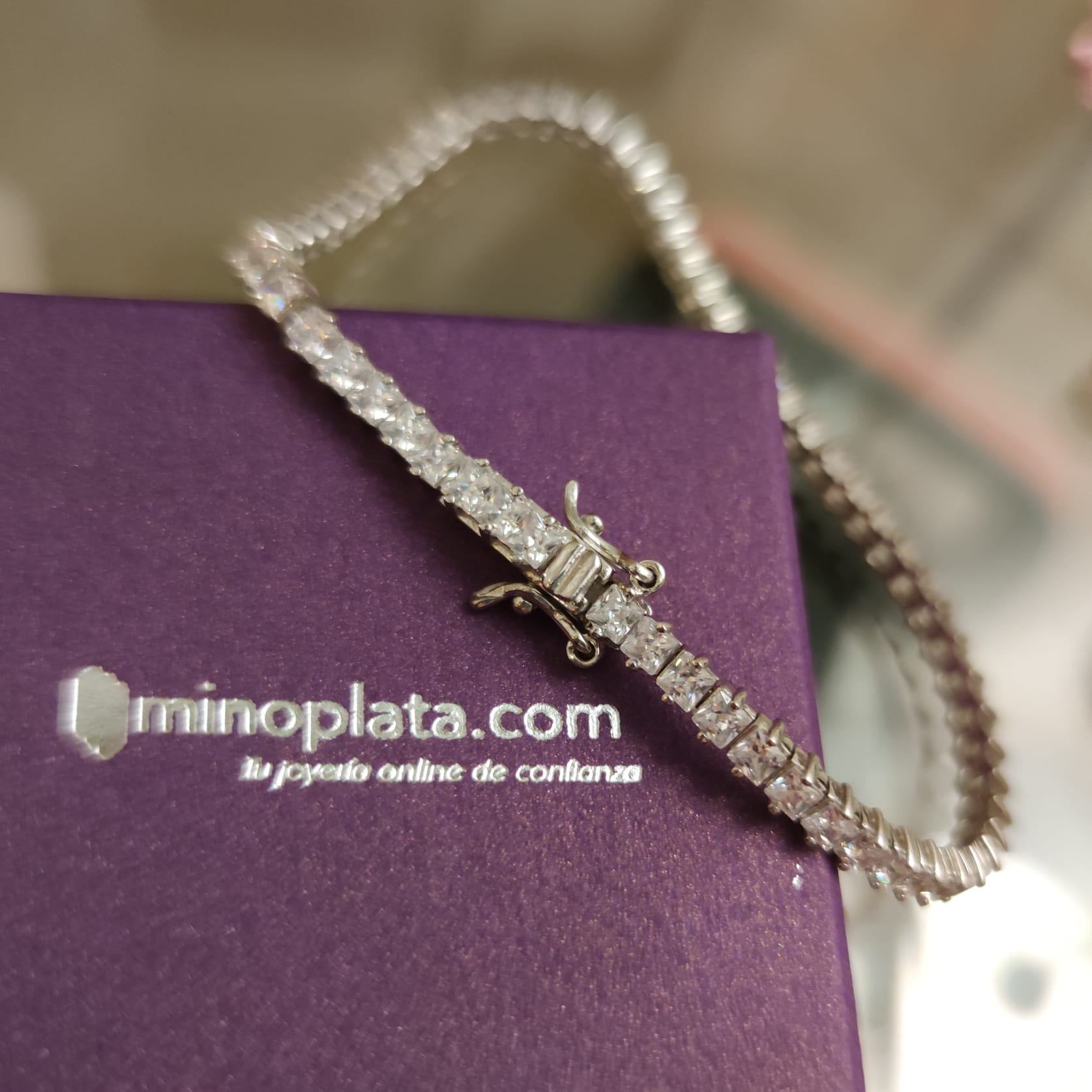 Pulsera tipo rivière de Plata de ley rodiada y Circonitas mujer 4