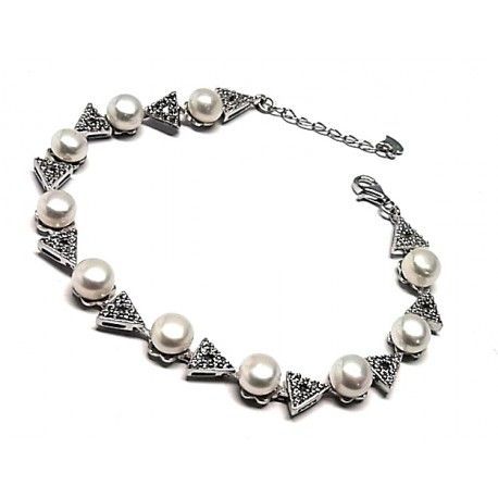Pulsera de Plata rodiada con Perlas y Circonitas