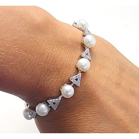 Pulsera de Plata rodiada con Perlas y Circonitas 1