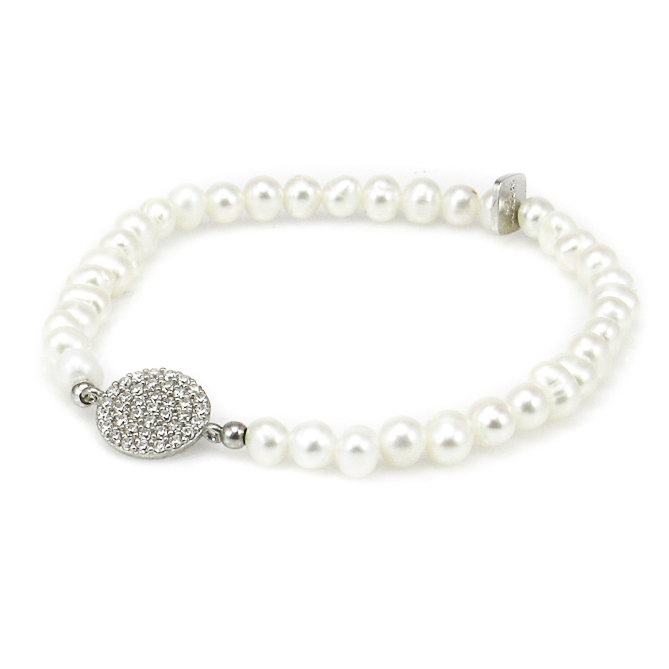Pulsera Perlas con detalle en Plata rodiada y Circonitas micro