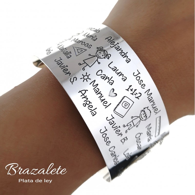 Brazalete de Plata de ley para maestras con nombres de alumnos 1