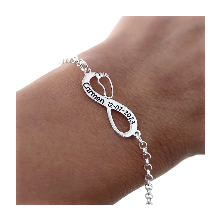 Pulsera personalizada infinito pie de Plata de ley