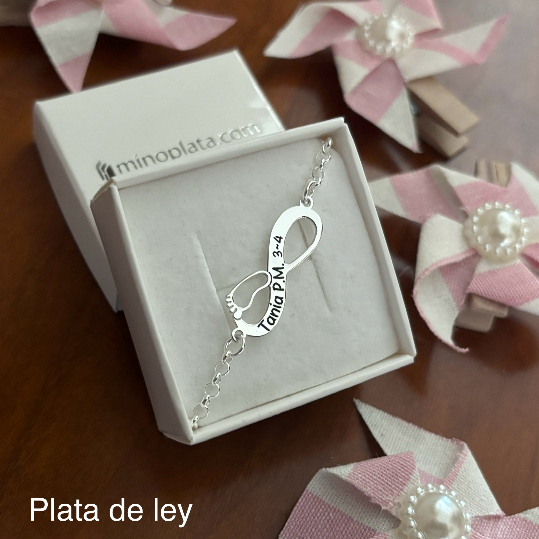 Pulsera personalizada infinito pie de Plata de ley 2
