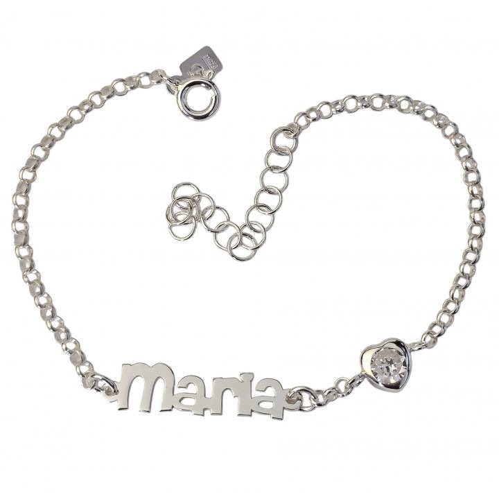 Pulsera nombre personalizado corazón con Circonita de Plata de ley 925