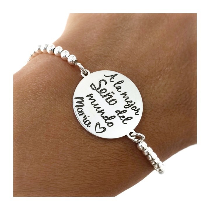 Pulsera profesora bolas de Plata de ley 925 con nombre personalizado 1