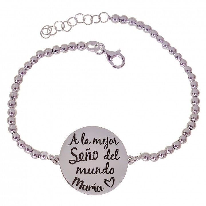 Pulsera profesora bolas de Plata de ley 925 con nombre personalizado
