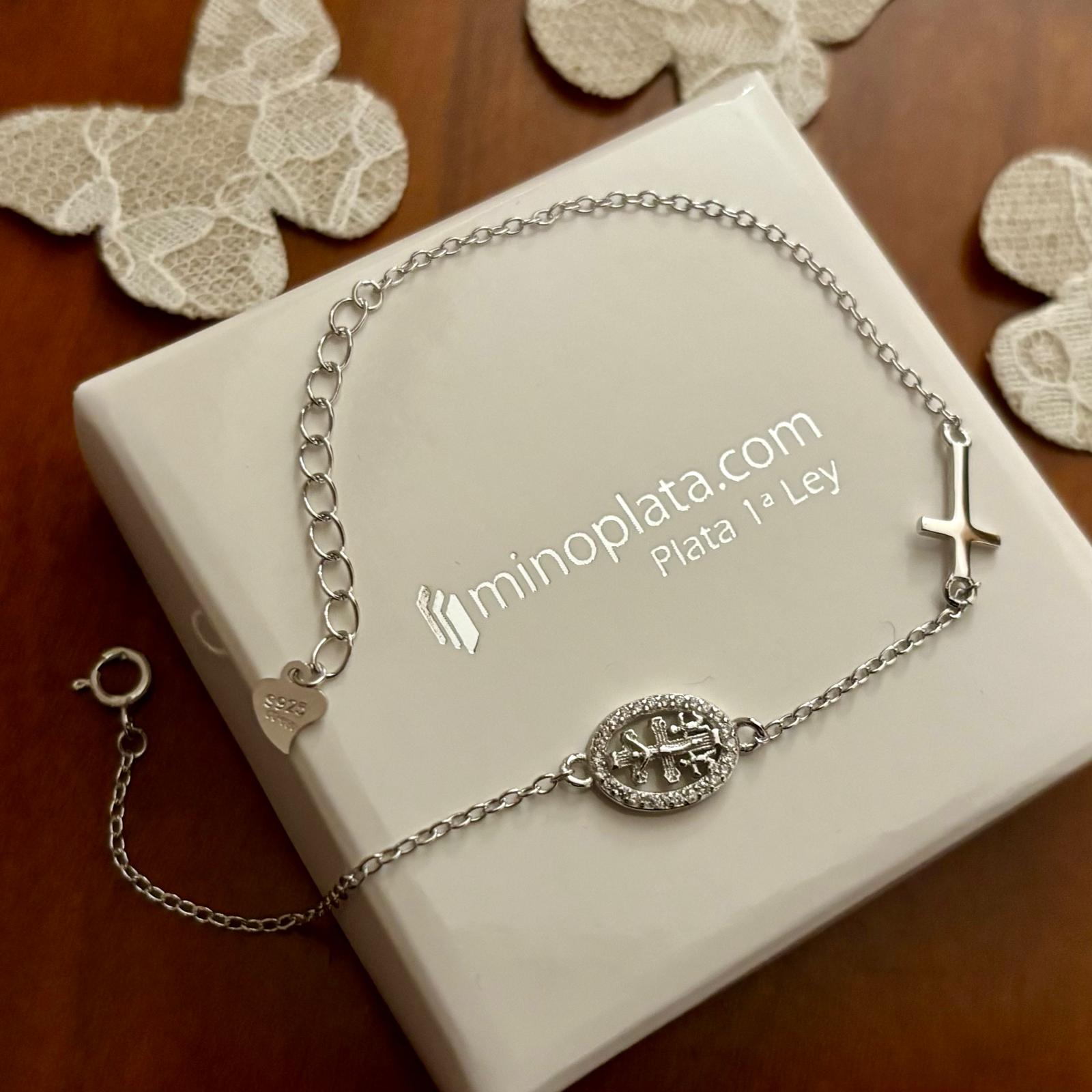 Pulsera cruz de Caravaca con Circonitas y cruz tumbada de Plata de ley 2