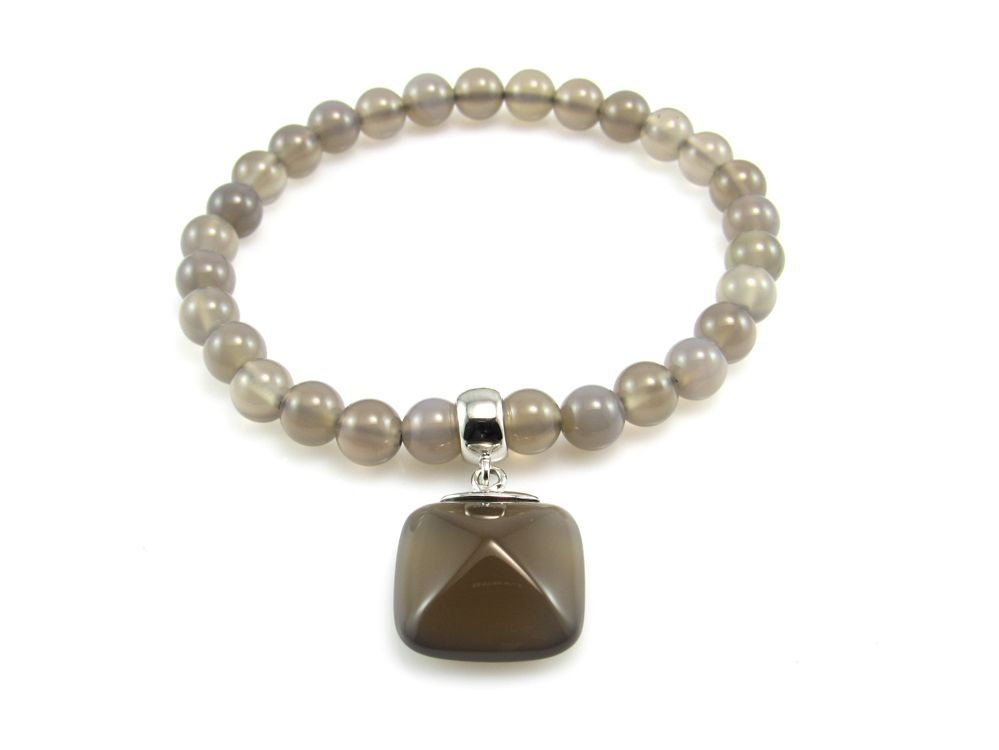 Pulsera bolas 6 Mm de agatha gris y Plata de ley rodiada