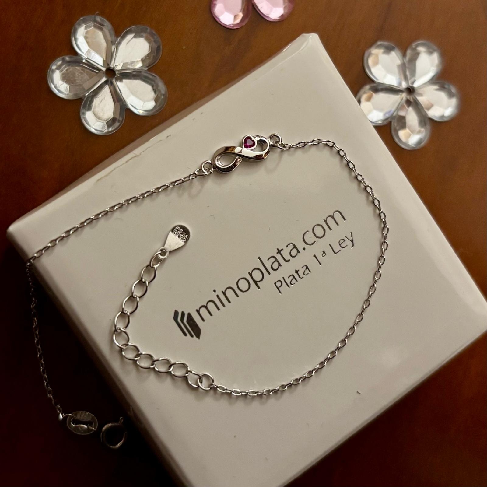 Pulsera fina infinito corazón con Circonita en Plata de ley rodiada 4