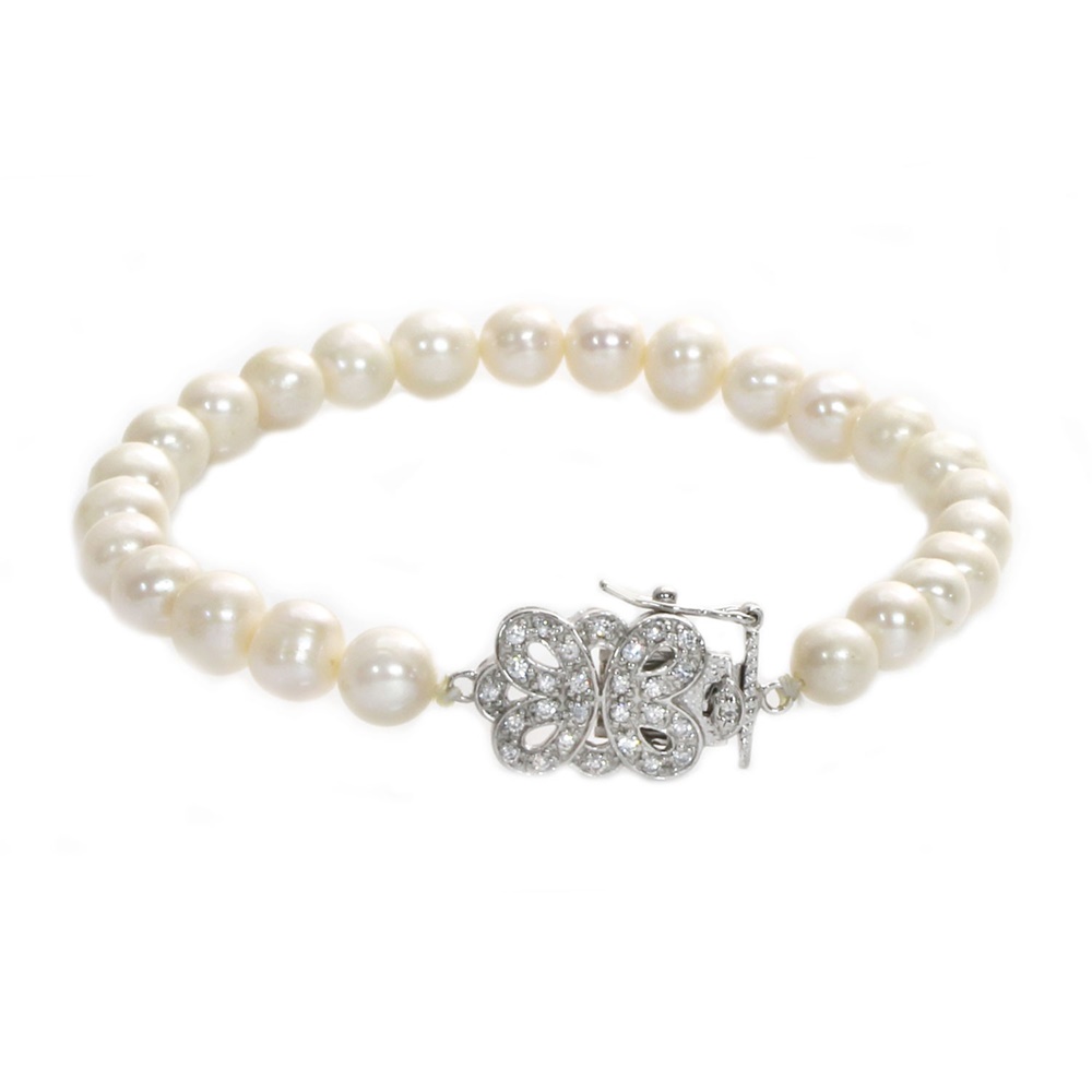 Pulsera Plata Perla cultivada y Circonitas
