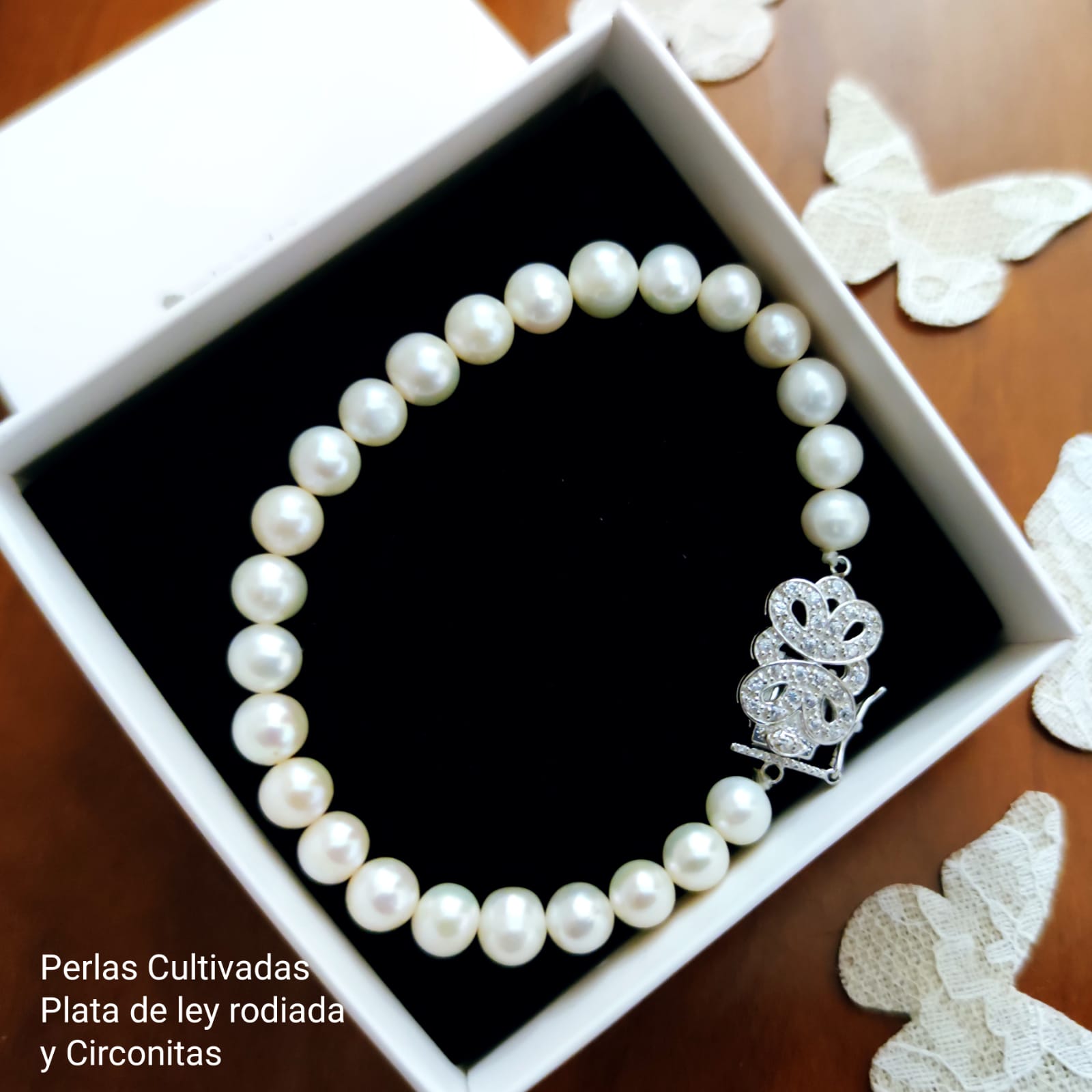 Pulsera Plata Perla cultivada y Circonitas 4