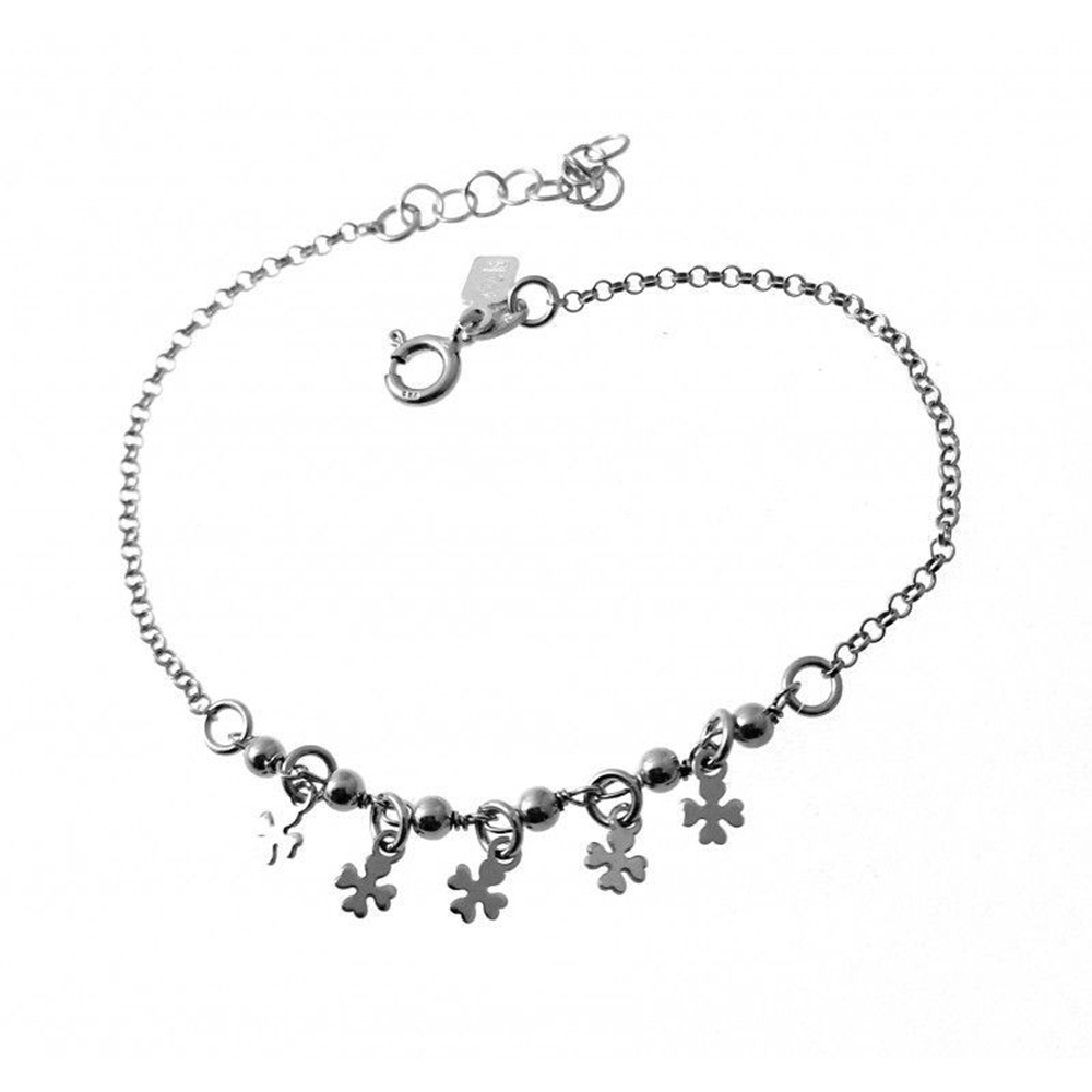 Pulsera bolas y tréboles colgantes de Plata de ley rodiada