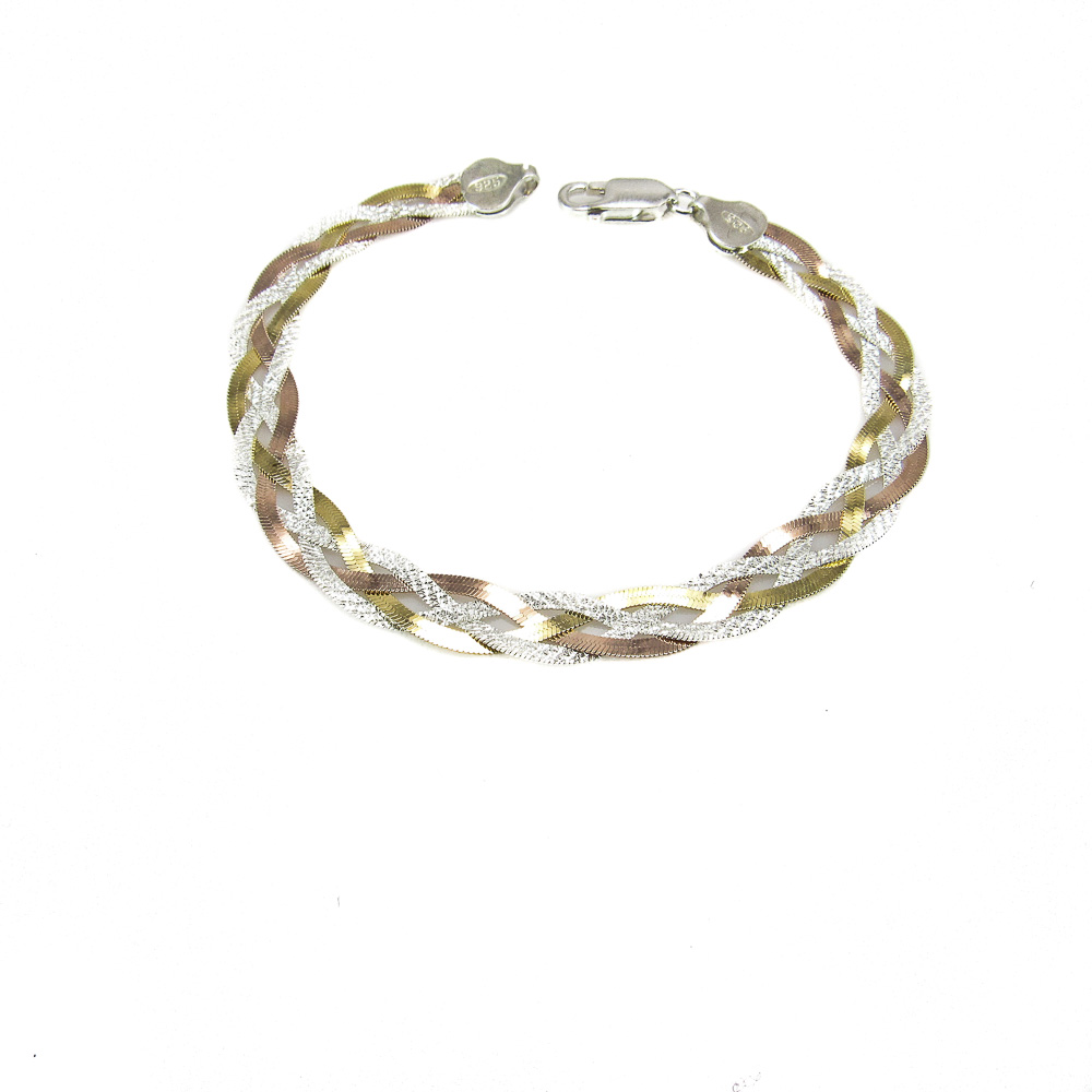 Pulsera trenzada de Plata tricolor para mujer