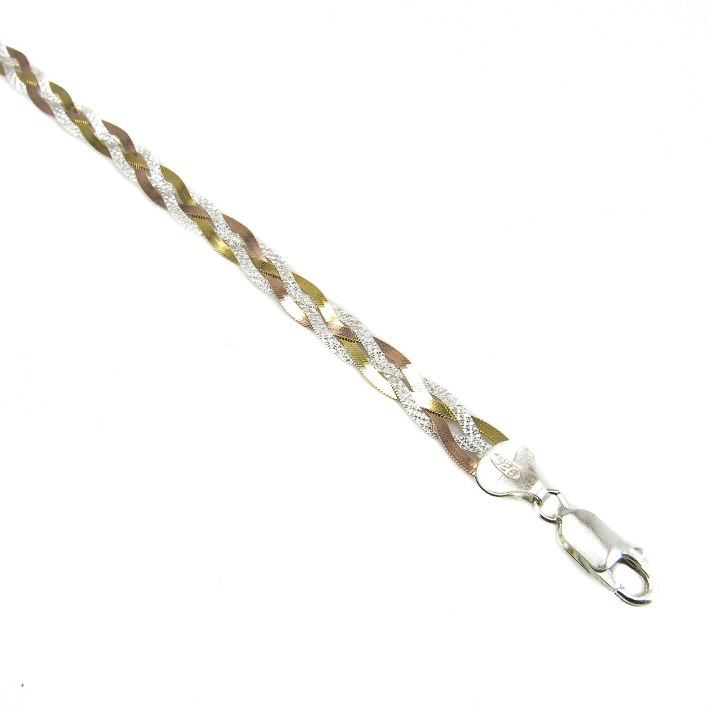 Pulsera trenzada de Plata tricolor para mujer 1