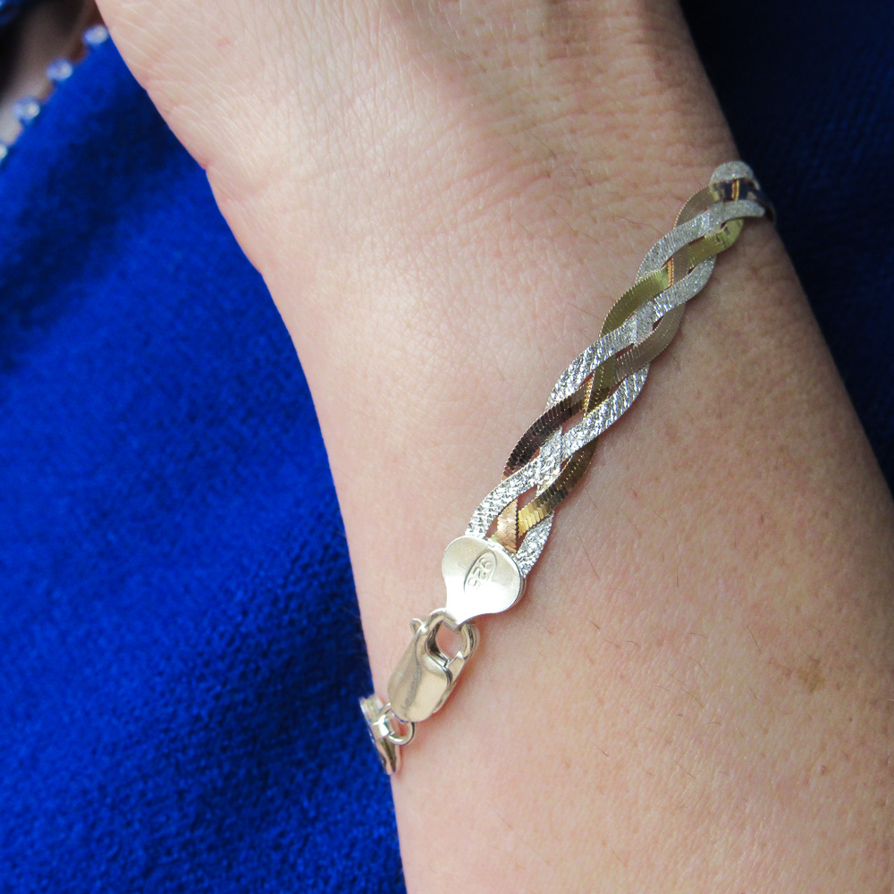 Pulsera trenzada de Plata tricolor para mujer 2