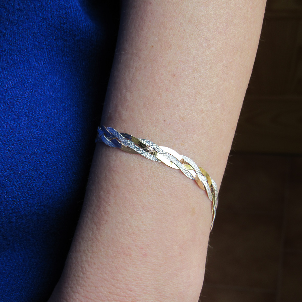 Pulsera trenzada de Plata tricolor para mujer 3