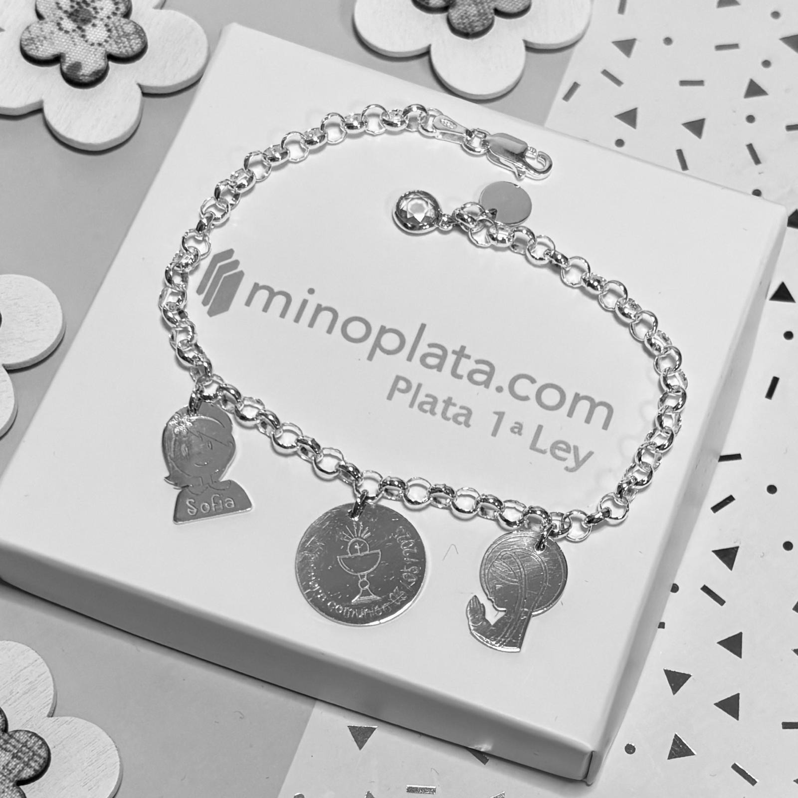 Pulsera Comunión con Abalorios personalizados de Plata de ley 3