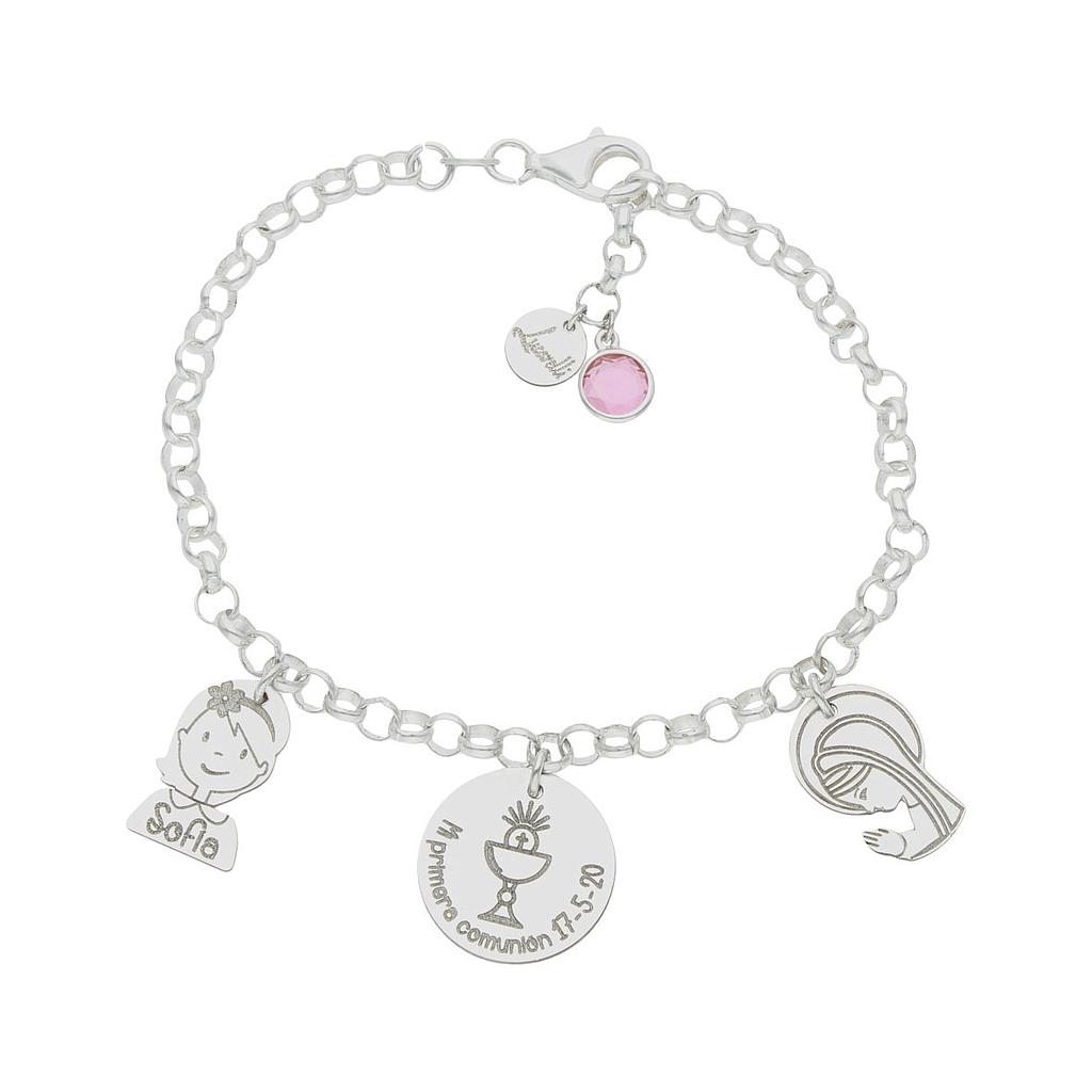 Pulsera Comunión con Abalorios personalizados de Plata de ley
