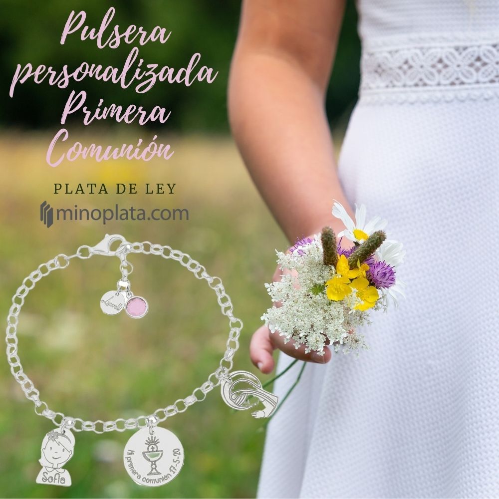 Pulsera Comunión con Abalorios personalizados de Plata de ley 5
