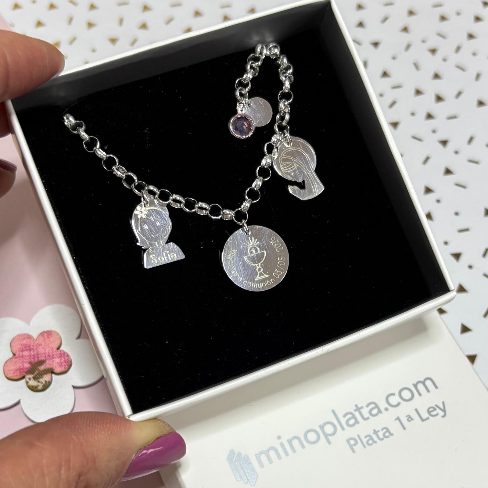 Pulsera Comunión con Abalorios personalizados de Plata de ley 1