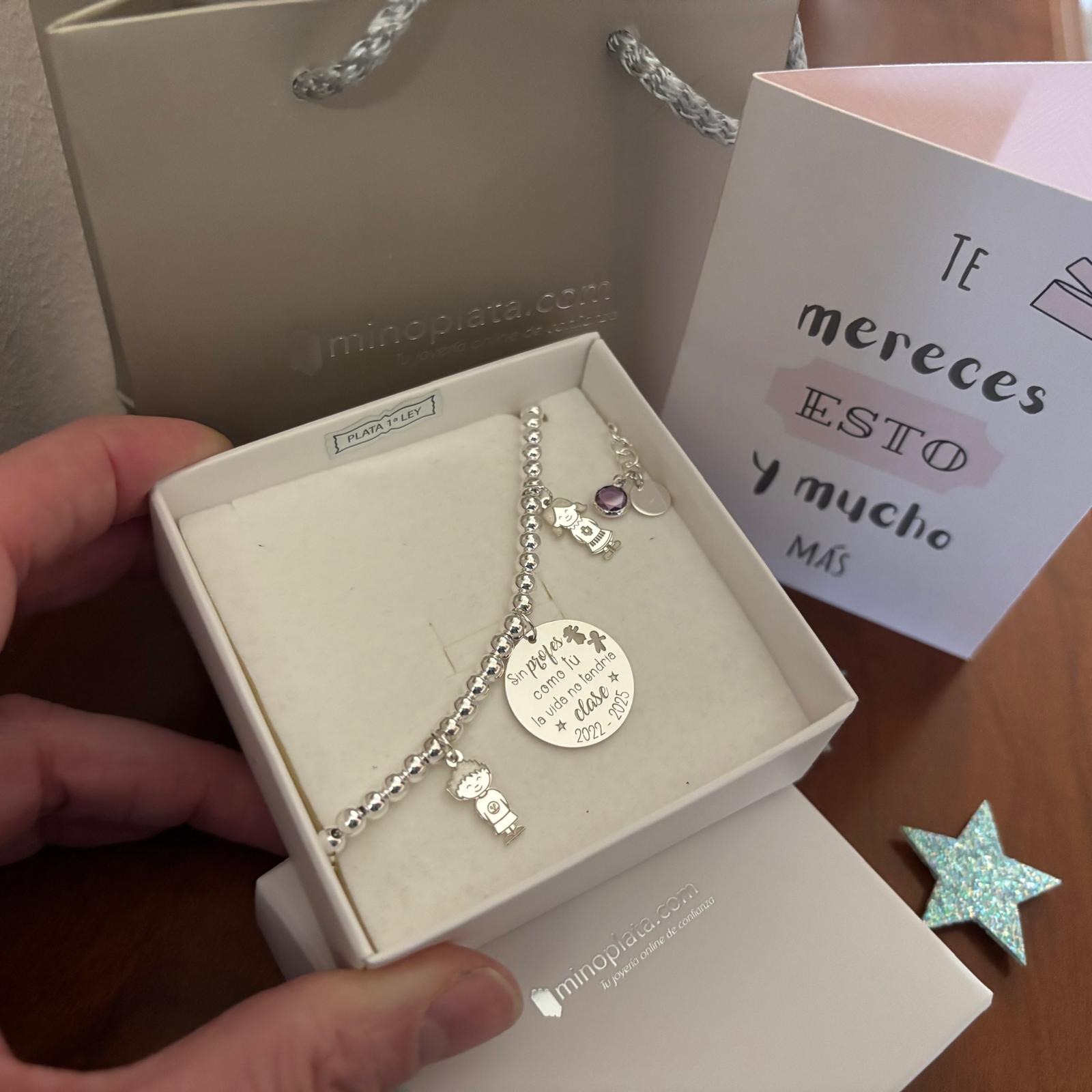 Pulsera Profesora bolas con Abalorios de Plata de ley 1