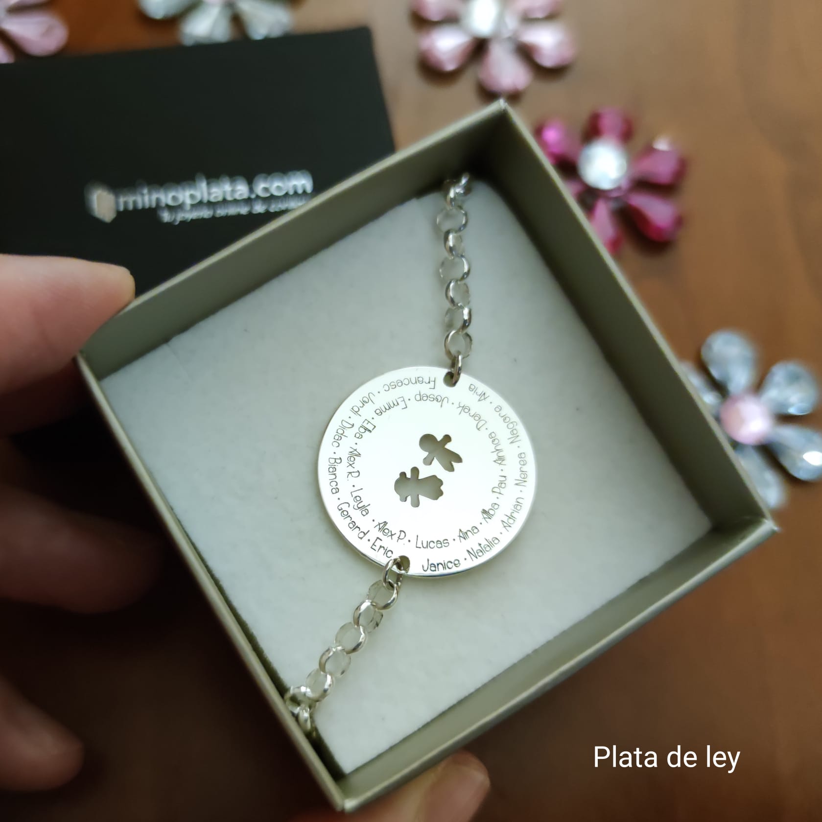 Pulsera personalizada nombres alumnos Plata de ley 25 Mm._1