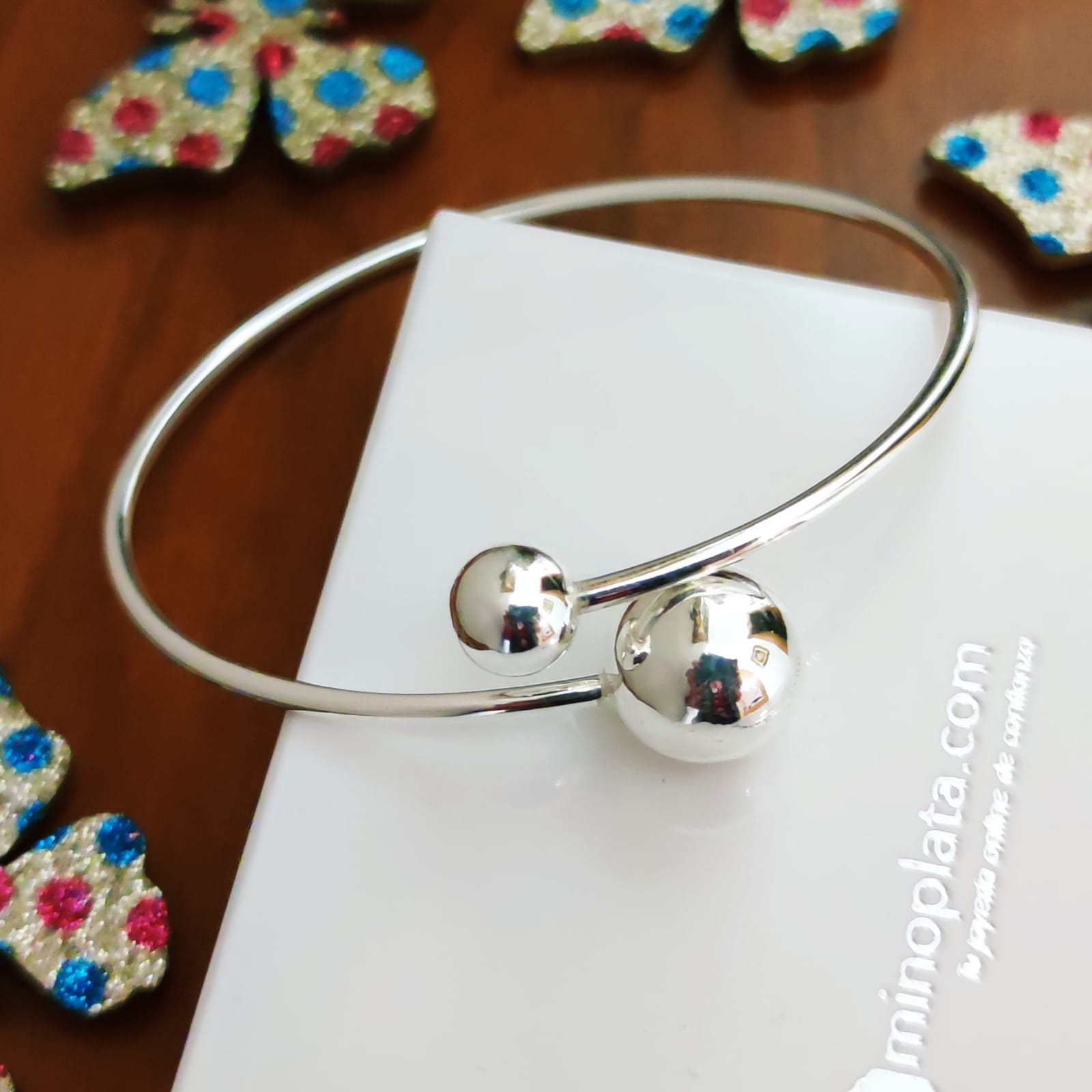 Pulsera rígida bolas de Plata de ley 2