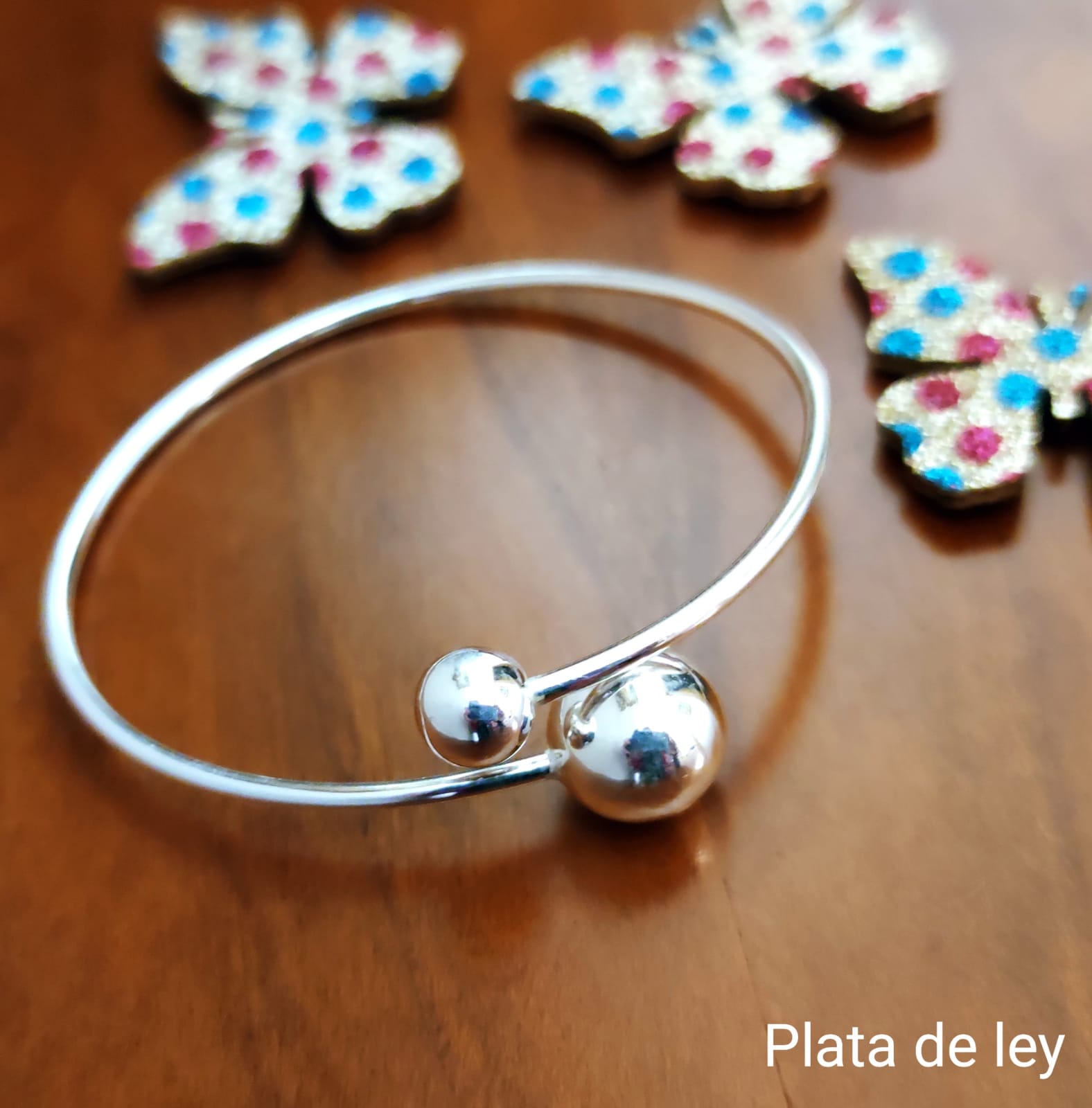 Pulsera rígida bolas de Plata de ley 3