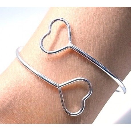 Pulsera rígida corazones cruzados de Plata 1