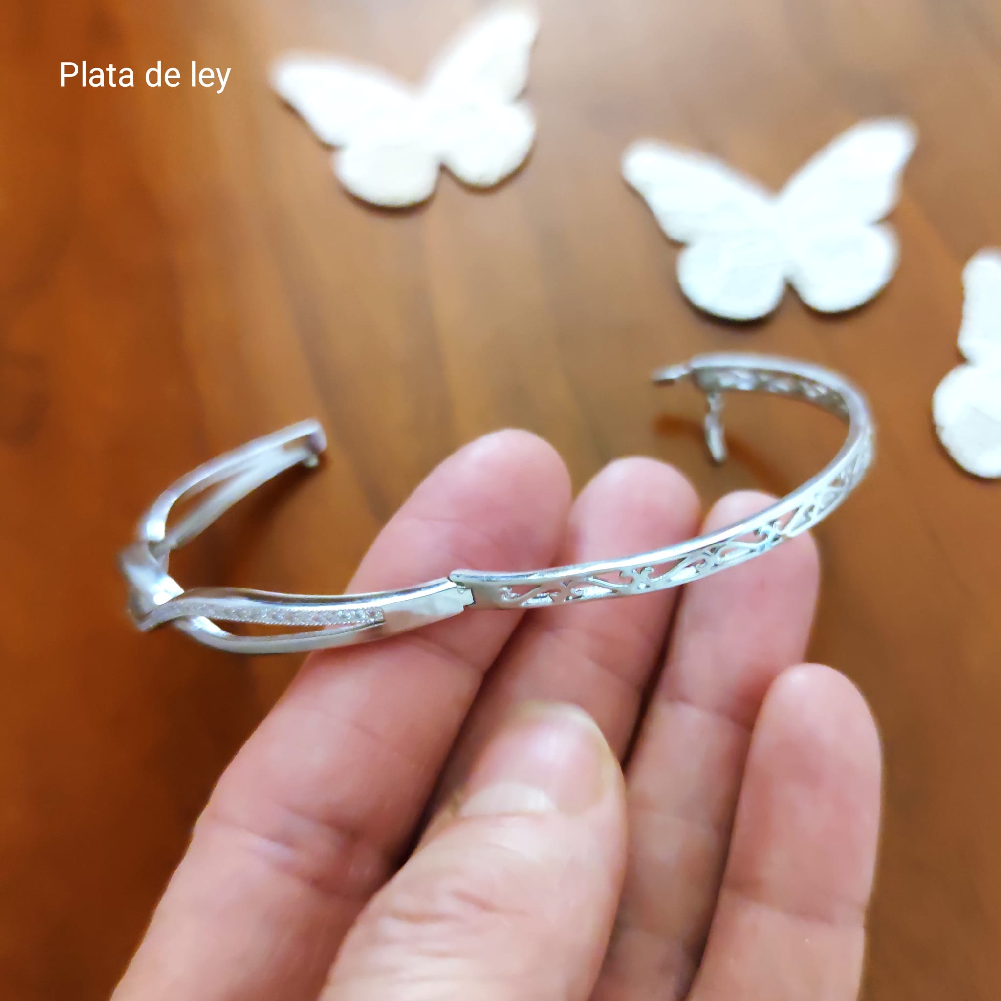 Pulsera brazalete de Plata de ley rodiada y Circonitas