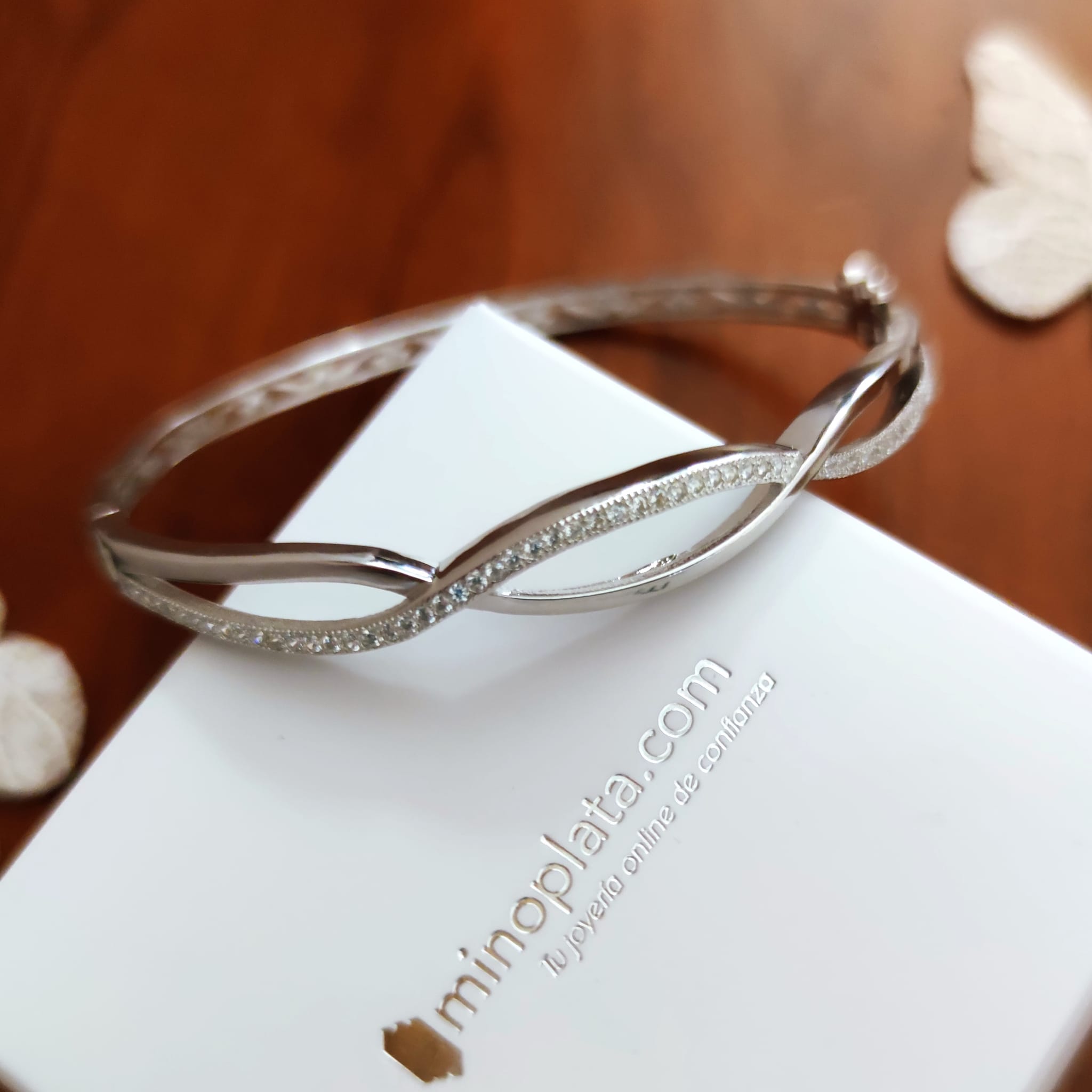 Pulsera brazalete de Plata de ley rodiada y Circonitas 4