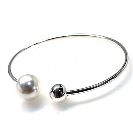 Pulsera de Plata rígida con Perla y Bola